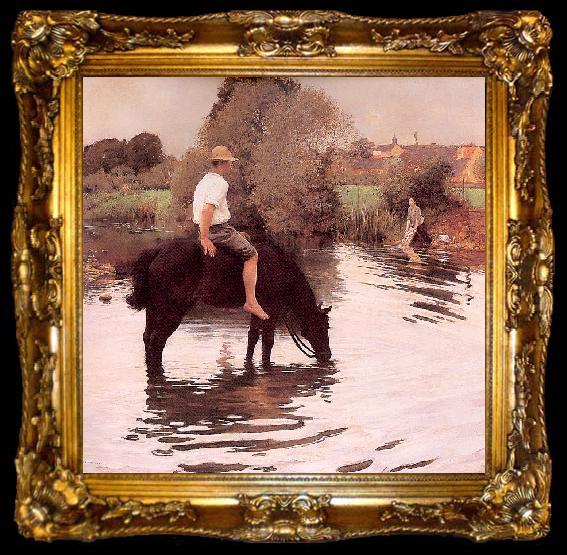 framed  Muenier, Jules-Alexis Young Peasant Taking his Horse to the Watering Hole, ta009-2